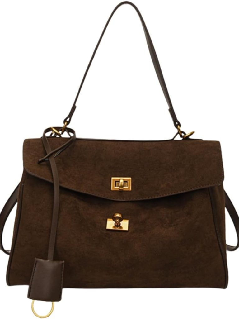 Brown Suede Tote Bag Crescent Shoulder Slouchy Hobo Handbag For Women Work Trave